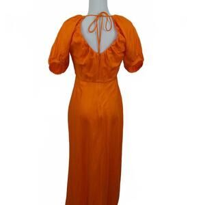 Banana Republic Puff Sleeve Maxi Dress 4 Tall Orange Satin Open Back Cottagecore